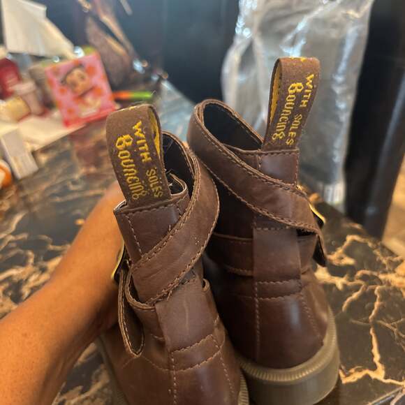 Dr. Martens Teresa Brown Leather Buckle Ankle Boots - Picture 3 of 6